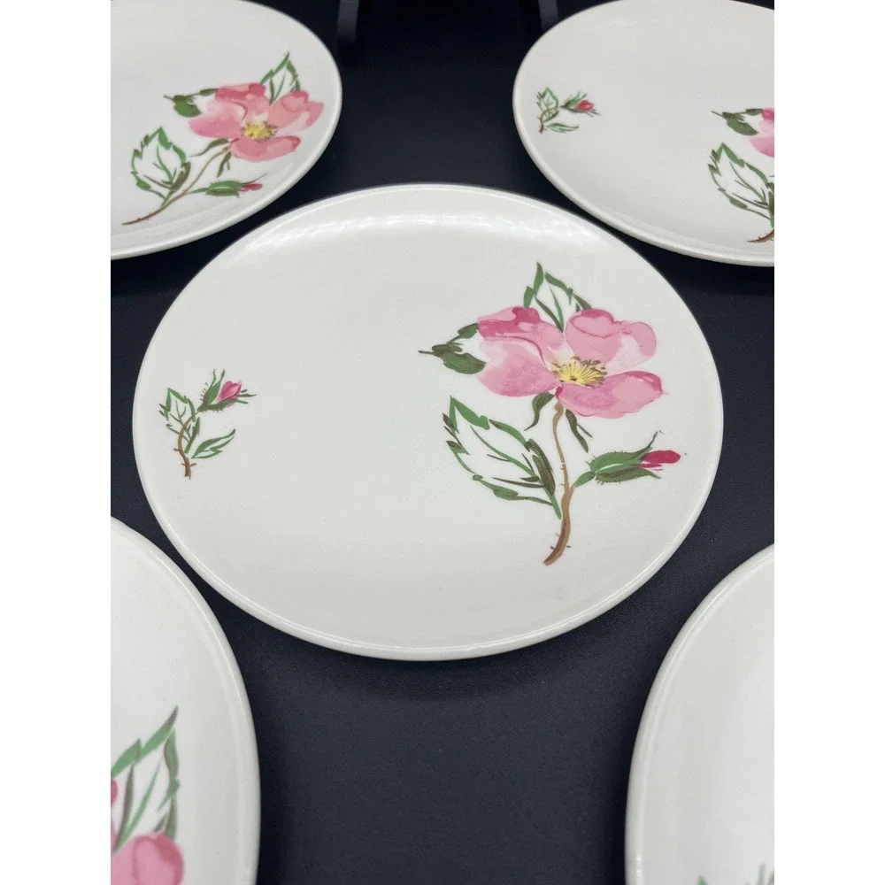 Knowles China Sweetbriar Bread and Butter Plate Set 6 Pieces Pink Roses Dinner
